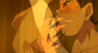 Muscular dude fucks a busty blonde anime whore